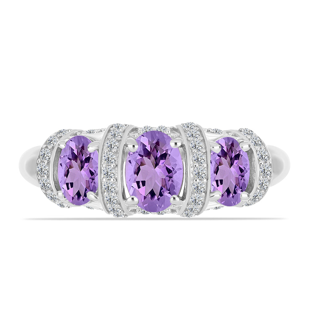 Silberring mit Rose De France Amethyst und weißem Topas