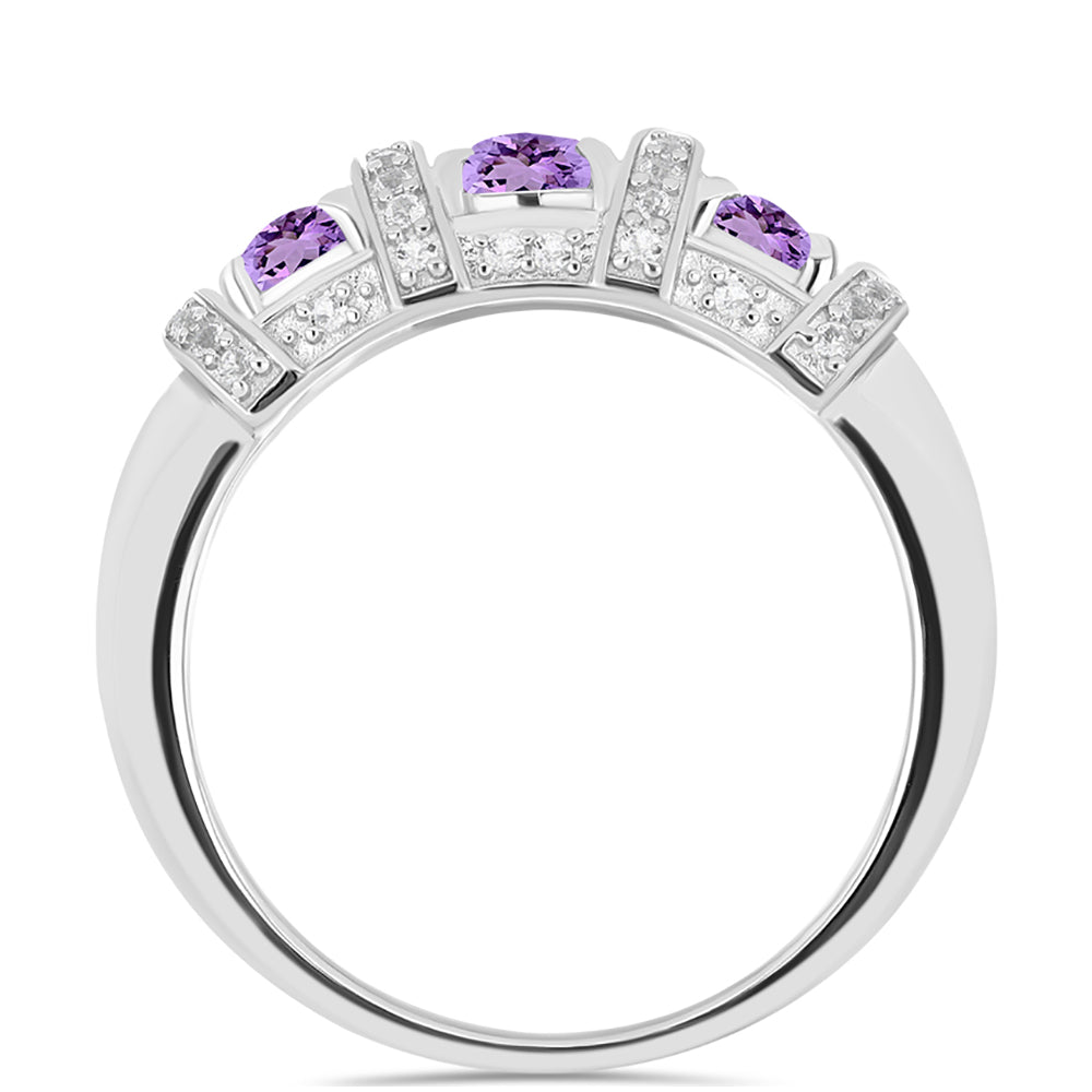 Silberring mit Rose De France Amethyst und weißem Topas 2 