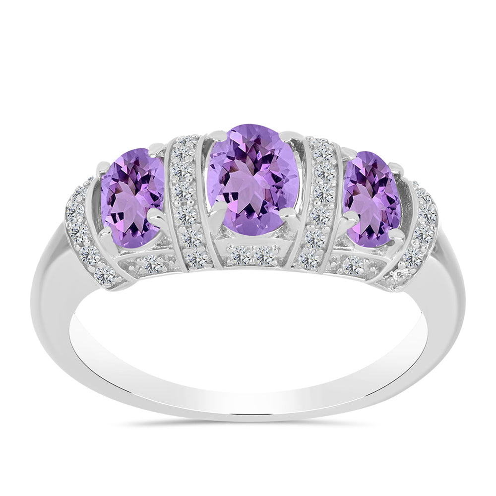 Silberring mit Rose De France Amethyst und weißem Topas