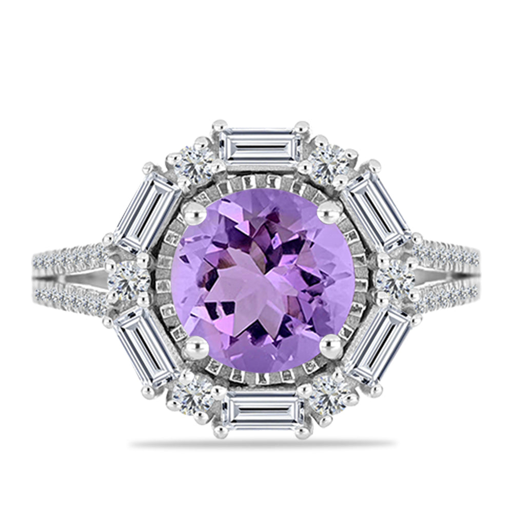 Silberring mit Rose De France Amethyst und weißem Topas 1 