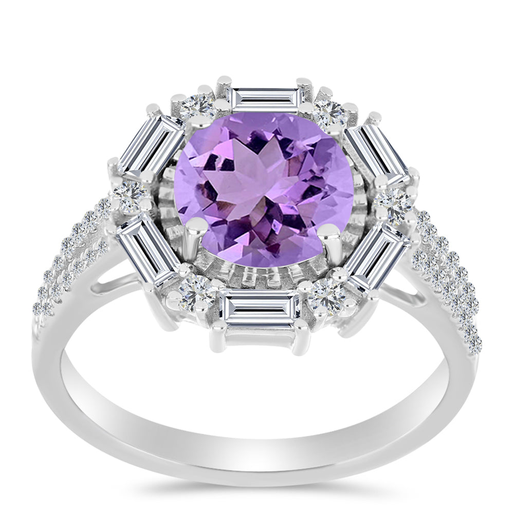 Silberring mit Rose De France Amethyst und weißem Topas 3 