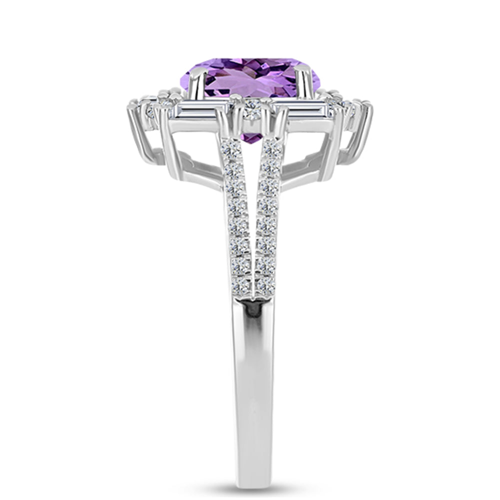 Silberring mit Rose De France Amethyst und weißem Topas
