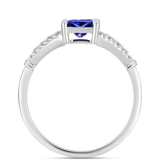 Silberring mit Tansanit - Klasse AAA und weißem Diamant