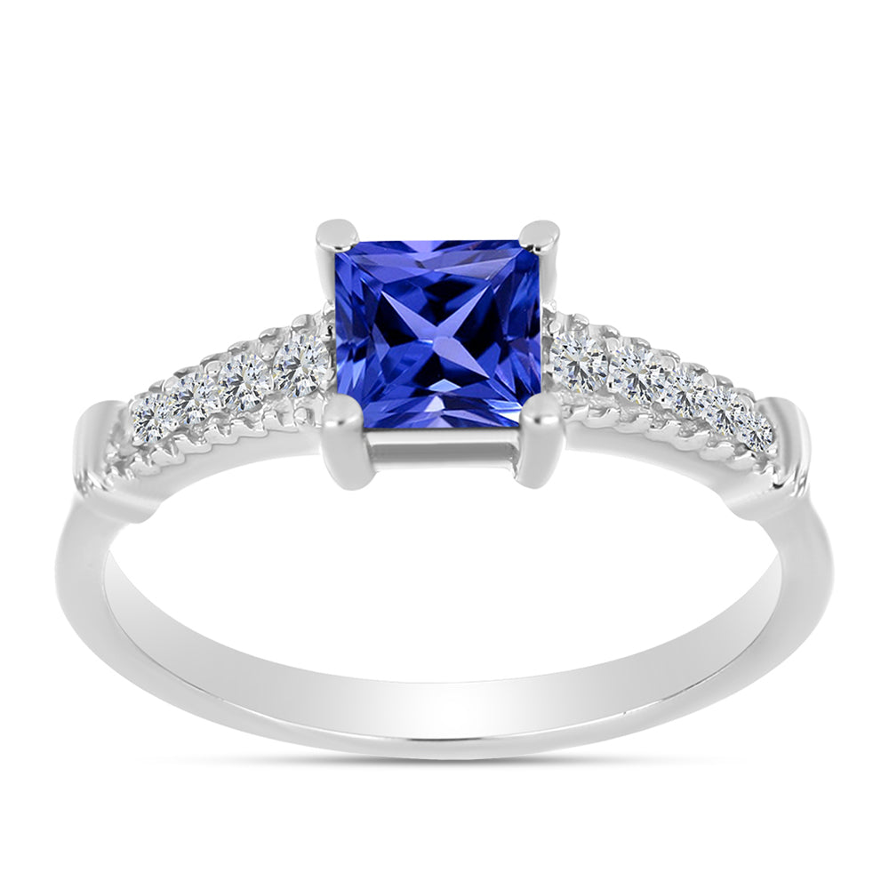 Silberring mit Tansanit - Klasse AAA und weißem Diamant