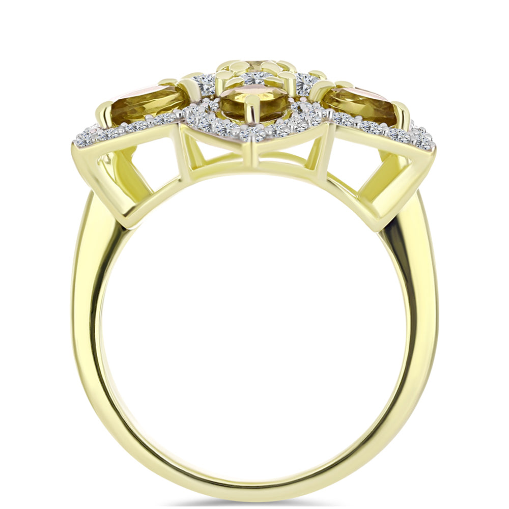 Goldplattierter Silberring mit Cognac-Quarz und weißem Topas