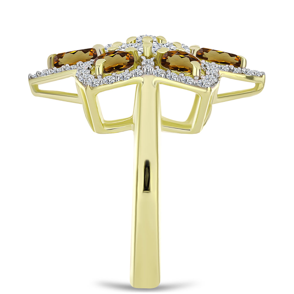 Goldplattierter Silberring mit Cognac-Quarz und weißem Topas