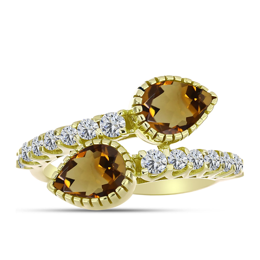 Goldplattierter Silberring mit Cognac-Quarz und weißem Topas 1 