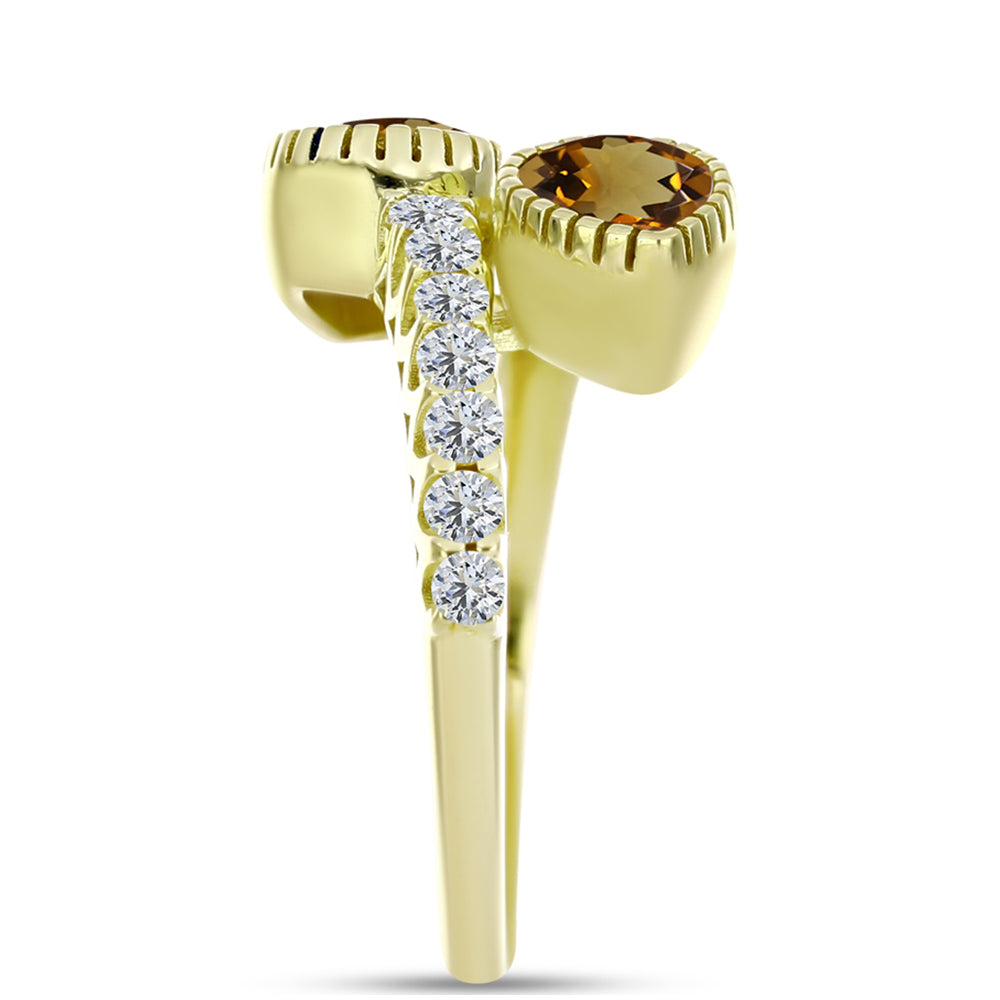 Goldplattierter Silberring mit Cognac-Quarz und weißem Topas