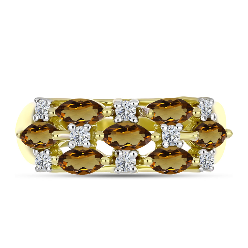 Goldplattierter Silberring mit Cognac-Quarz und weißem Topas 1 