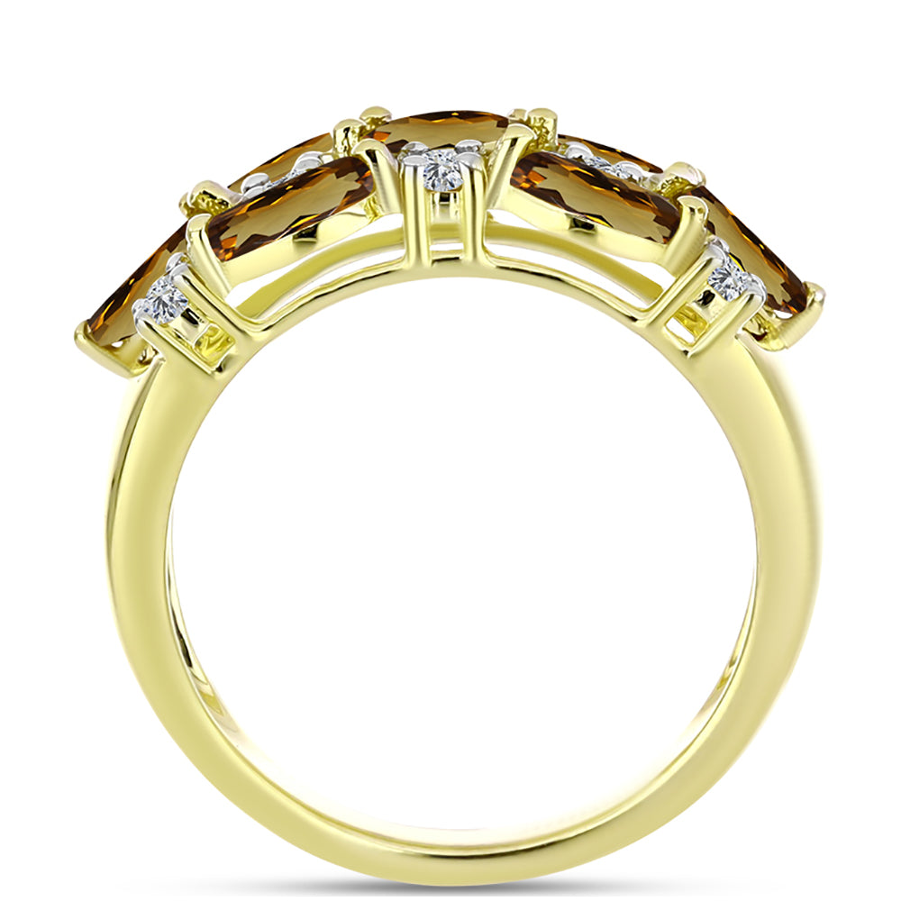 Goldplattierter Silberring mit Cognac-Quarz und weißem Topas 2 