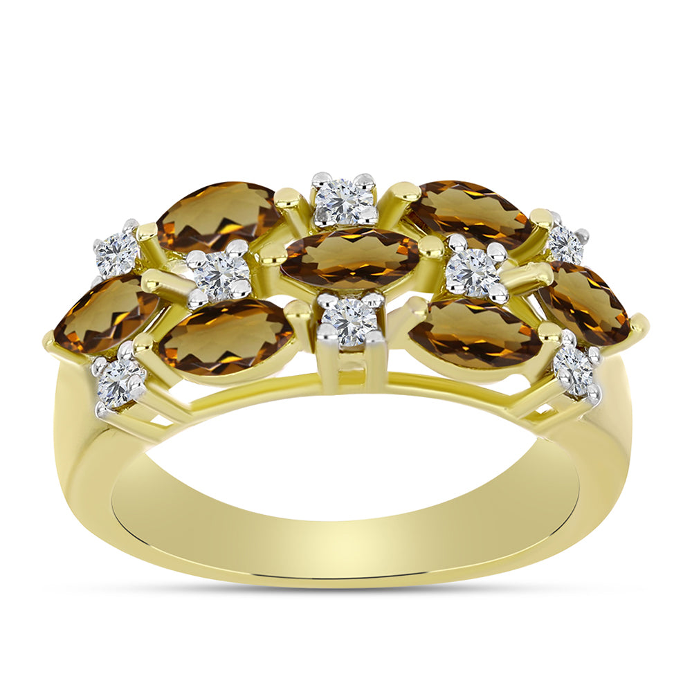 Goldplattierter Silberring mit Cognac-Quarz und weißem Topas