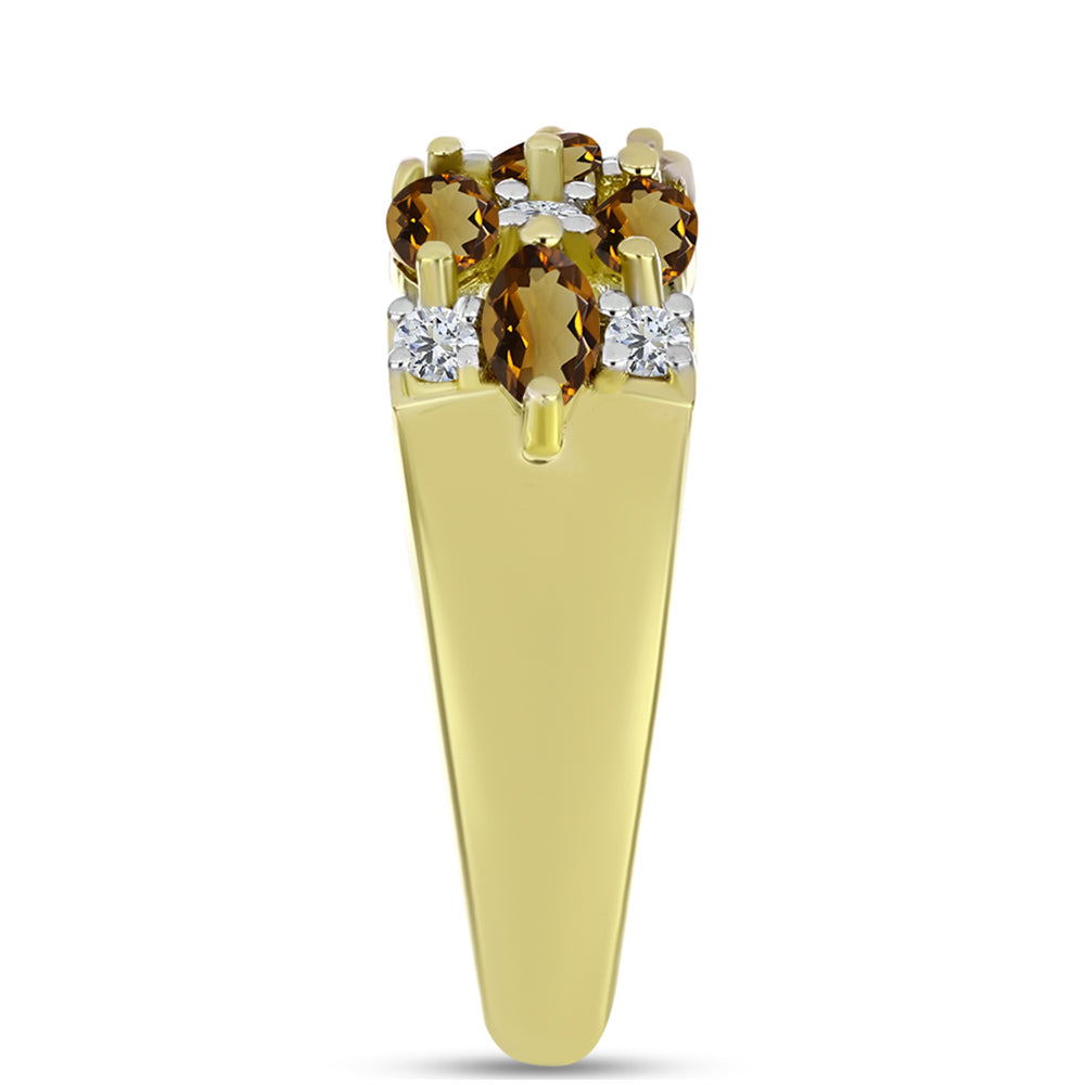 Goldplattierter Silberring mit Cognac-Quarz und weißem Topas 4 