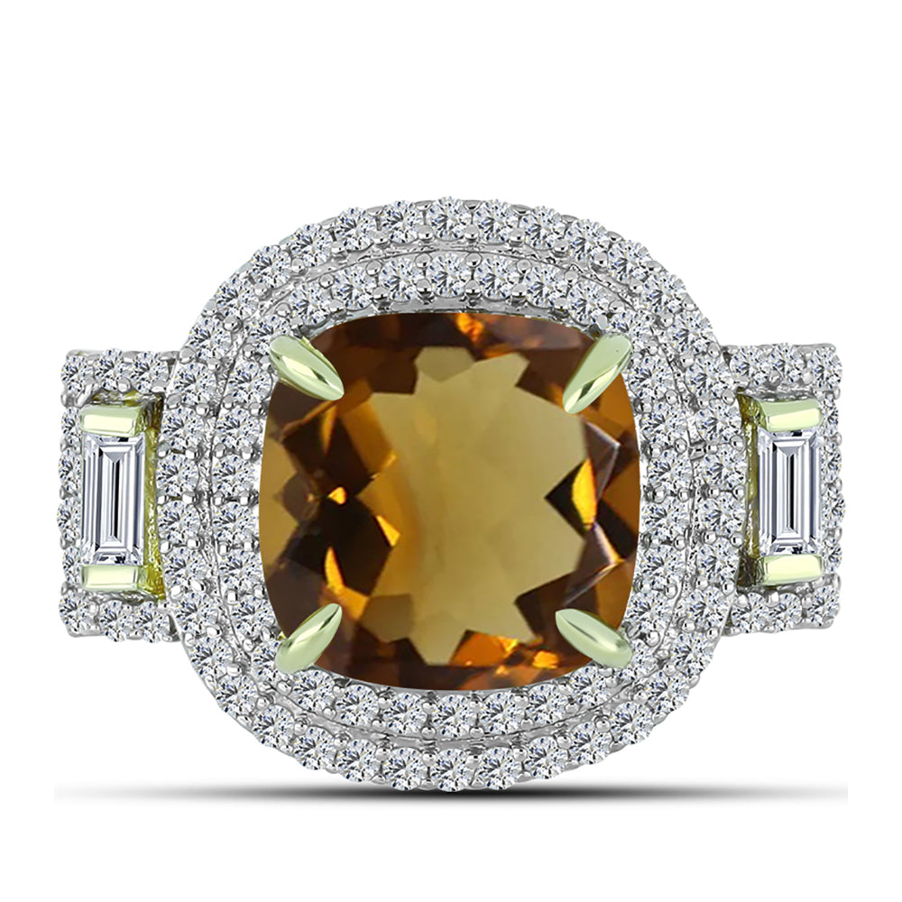 Goldplattierter Silberring mit Cognac-Quarz und weißem Topas