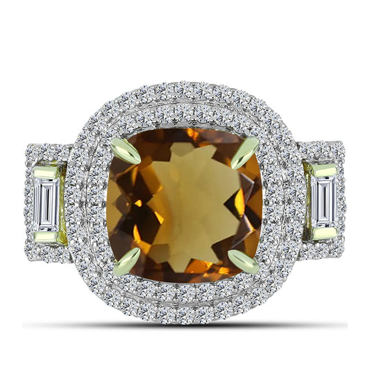 Goldplattierter Silberring mit Cognac-Quarz und weißem Topas