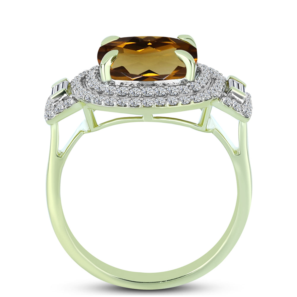 Goldplattierter Silberring mit Cognac-Quarz und weißem Topas 2 