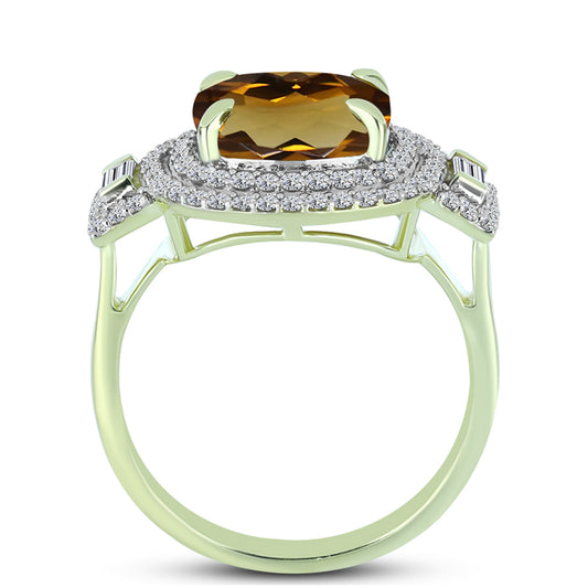 Goldplattierter Silberring mit Cognac-Quarz und weißem Topas