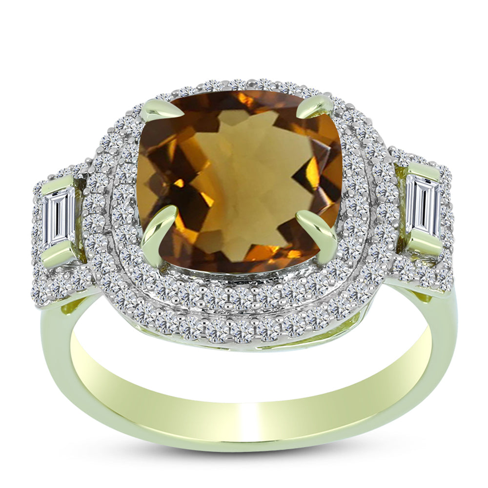Goldplattierter Silberring mit Cognac-Quarz und weißem Topas 3 