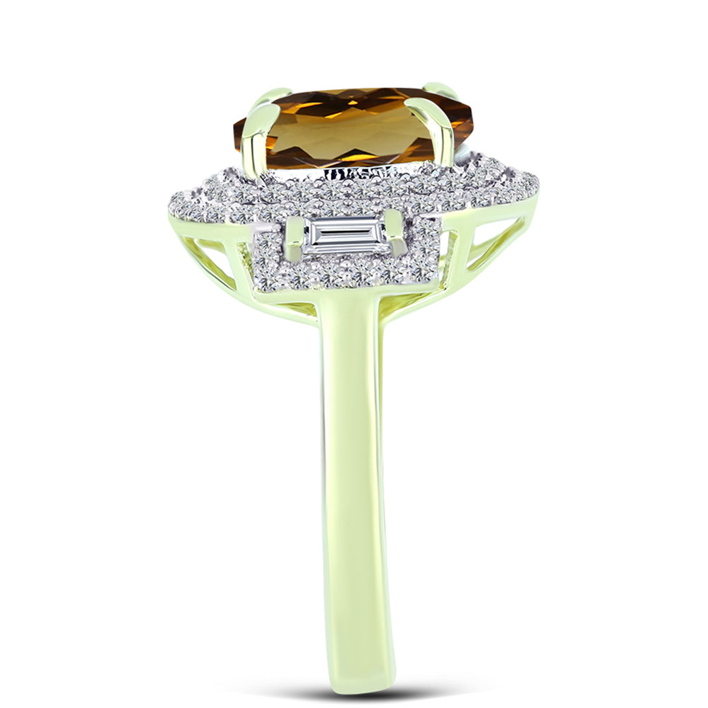 Goldplattierter Silberring mit Cognac-Quarz und weißem Topas 4 