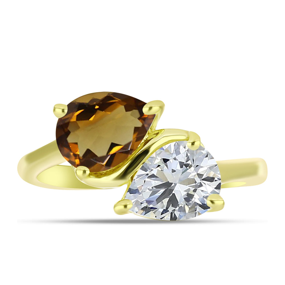 Goldplattierter Silberring mit Cognac-Quarz und weißem Topas 1 