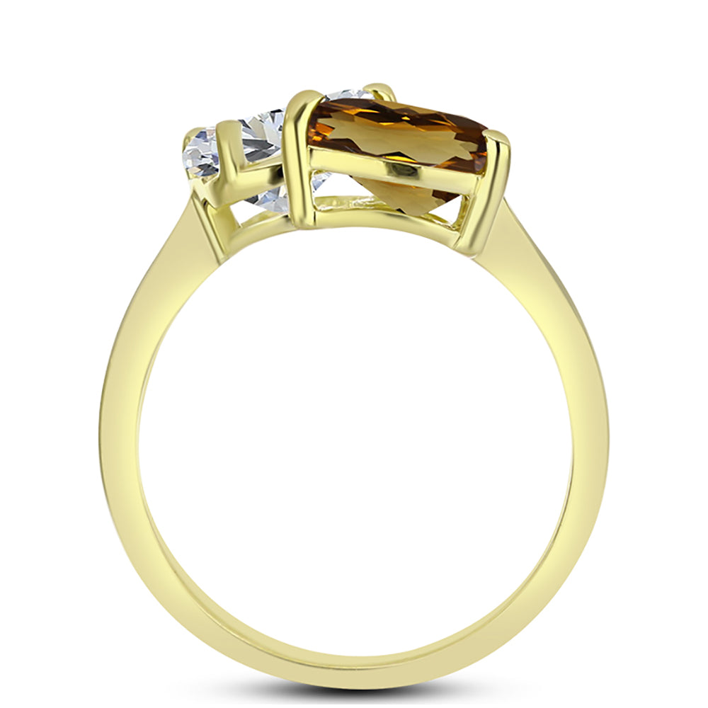Goldplattierter Silberring mit Cognac-Quarz und weißem Topas 2 