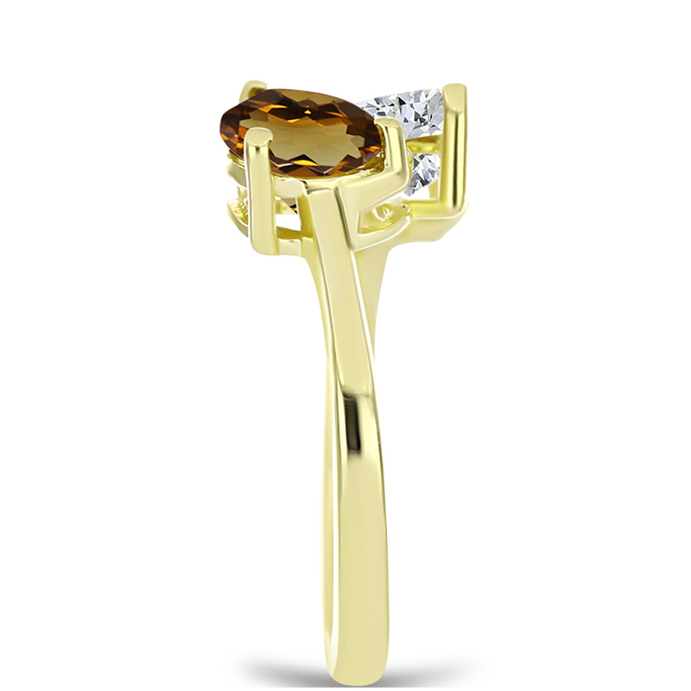 Goldplattierter Silberring mit Cognac-Quarz und weißem Topas 4 