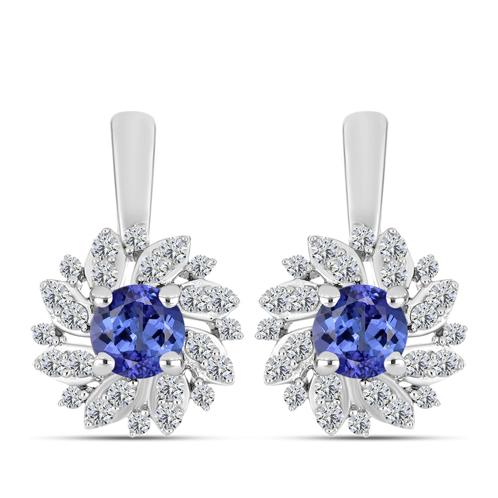 Silberohrringe mit Tansanit - Klasse AAA und weißem Diamant 1 