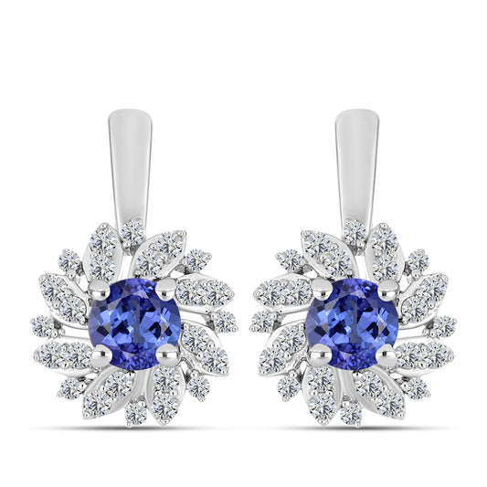 Silberohrringe mit Tansanit - Klasse AAA und weißem Diamant