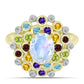 Goldplattierter Silberring mit Regenbogenmondstein und marokkanischem Amethyst