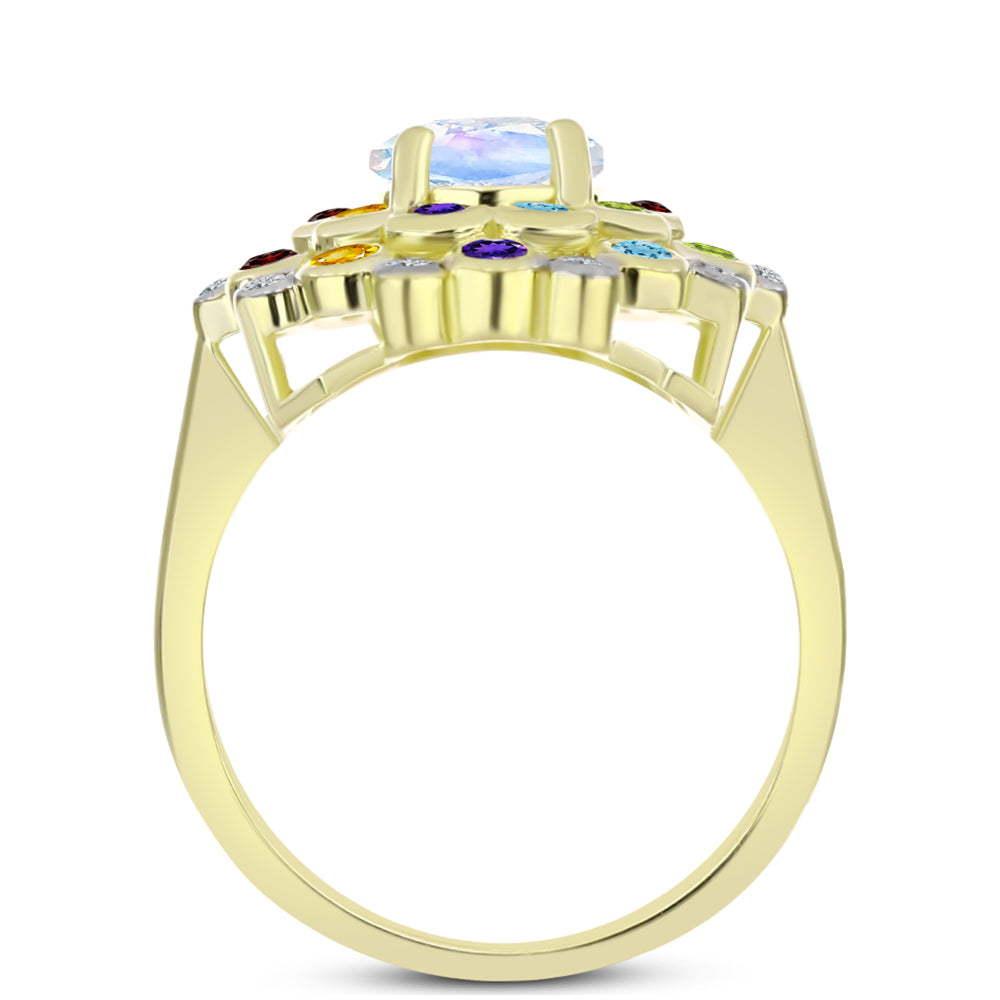 Goldplattierter Silberring mit Regenbogenmondstein und marokkanischem Amethyst 2 