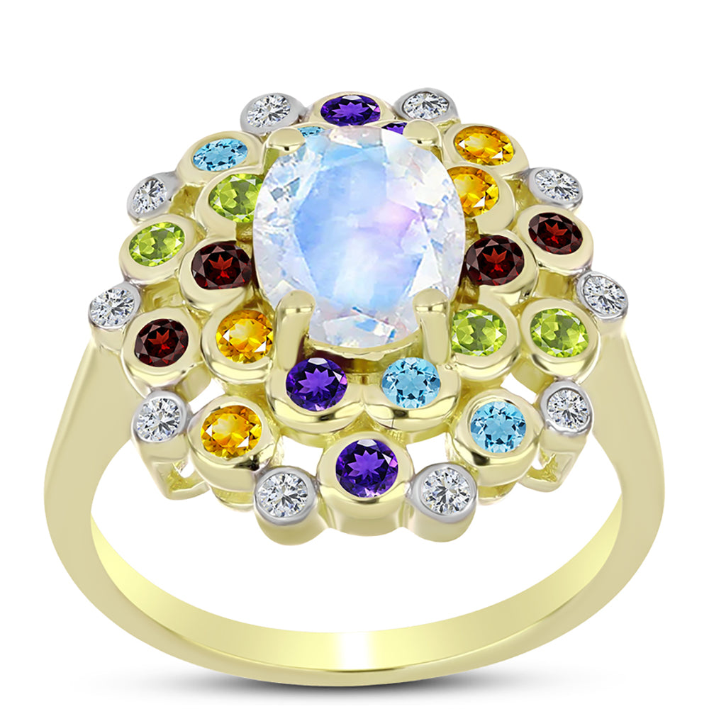Goldplattierter Silberring mit Regenbogenmondstein und marokkanischem Amethyst 3 