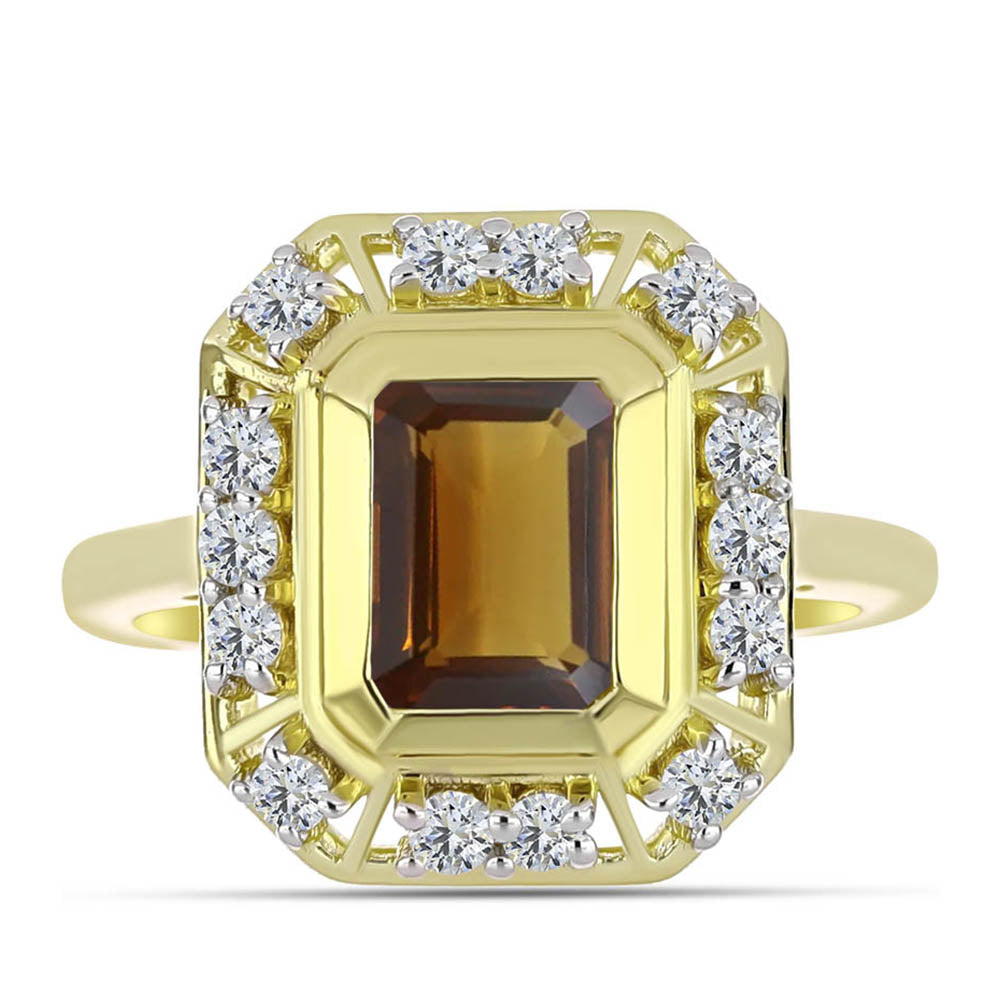 Goldplattierter Silberring mit Cognac-Quarz und weißem Topas 1 