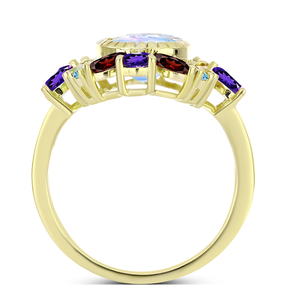 Goldplattierter Silberring mit Regenbogenmondstein und marokkanischem Amethyst