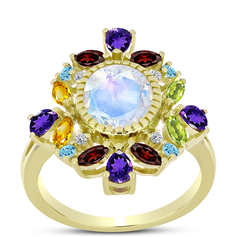 Goldplattierter Silberring mit Regenbogenmondstein und marokkanischem Amethyst 3 