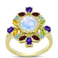 Goldplattierter Silberring mit Regenbogenmondstein und marokkanischem Amethyst