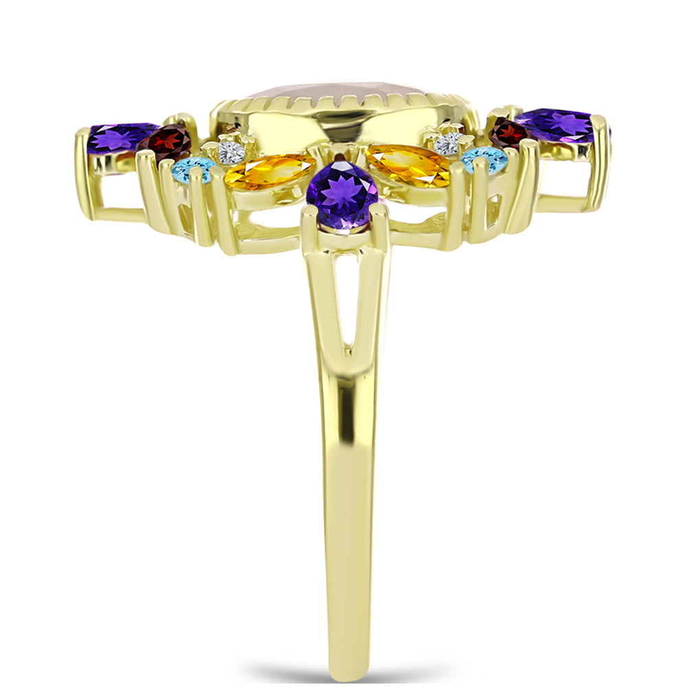 Goldplattierter Silberring mit Regenbogenmondstein und marokkanischem Amethyst