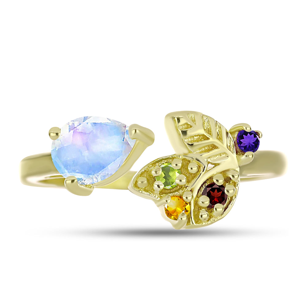 Goldplattierter Silberring mit Regenbogenmondstein und marokkanischem Amethyst