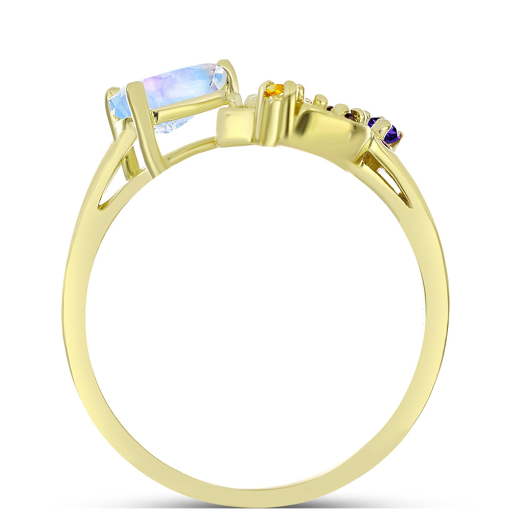 Goldplattierter Silberring mit Regenbogenmondstein und marokkanischem Amethyst