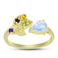 Goldplattierter Silberring mit Regenbogenmondstein und marokkanischem Amethyst