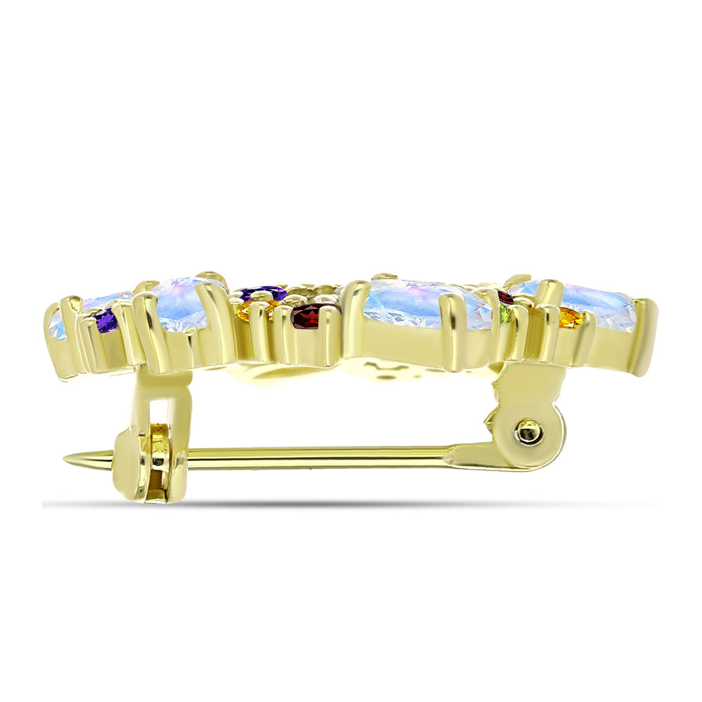 Goldplattierte Silberbrosche mit Regenbogenmondstein und marokkanischem Amethyst 2 