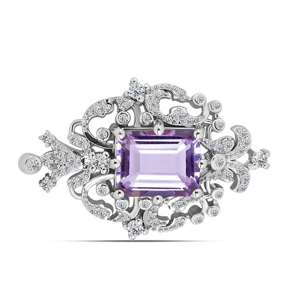 Silberbrosche mit Rose De France Amethyst und weißem Topas 1 