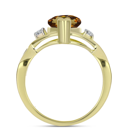 Goldplattierter Silberring mit Cognac-Quarz und weißem Topas