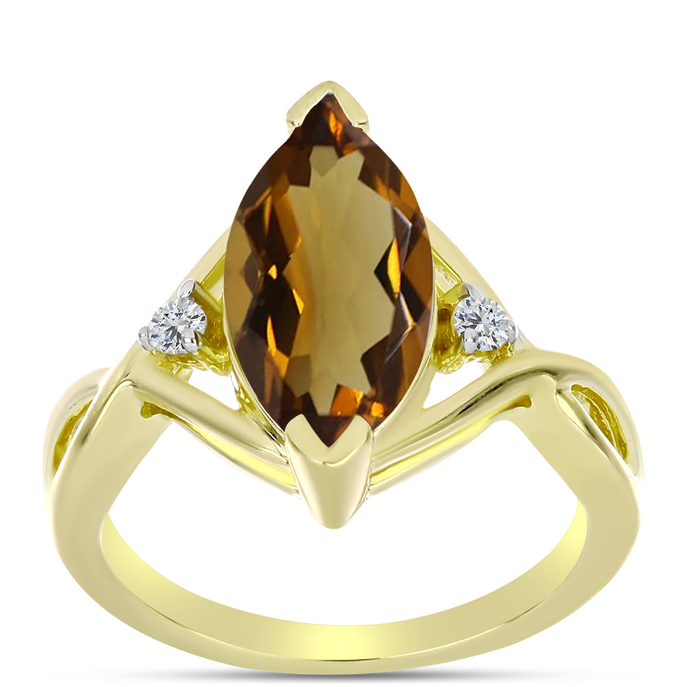 Goldplattierter Silberring mit Cognac-Quarz und weißem Topas