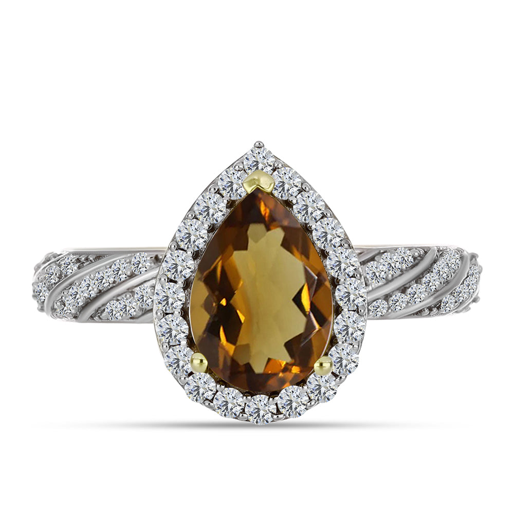Goldplattierter Silberring mit Cognac-Quarz und weißem Topas 1 