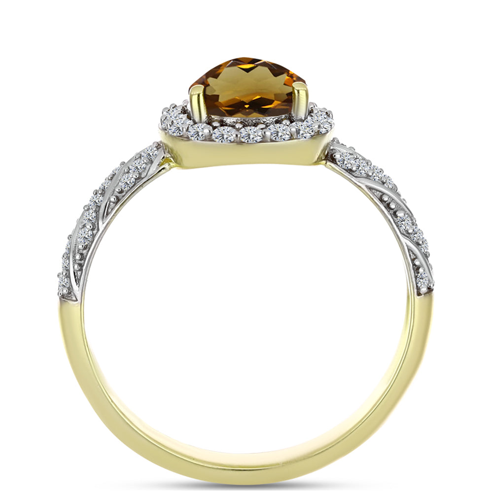 Goldplattierter Silberring mit Cognac-Quarz und weißem Topas