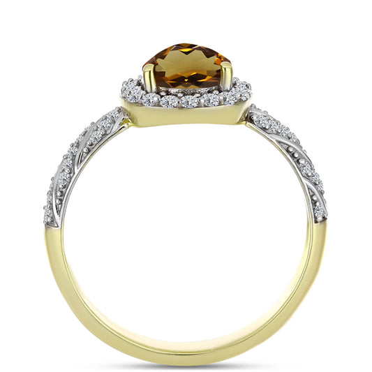 Goldplattierter Silberring mit Cognac-Quarz und weißem Topas