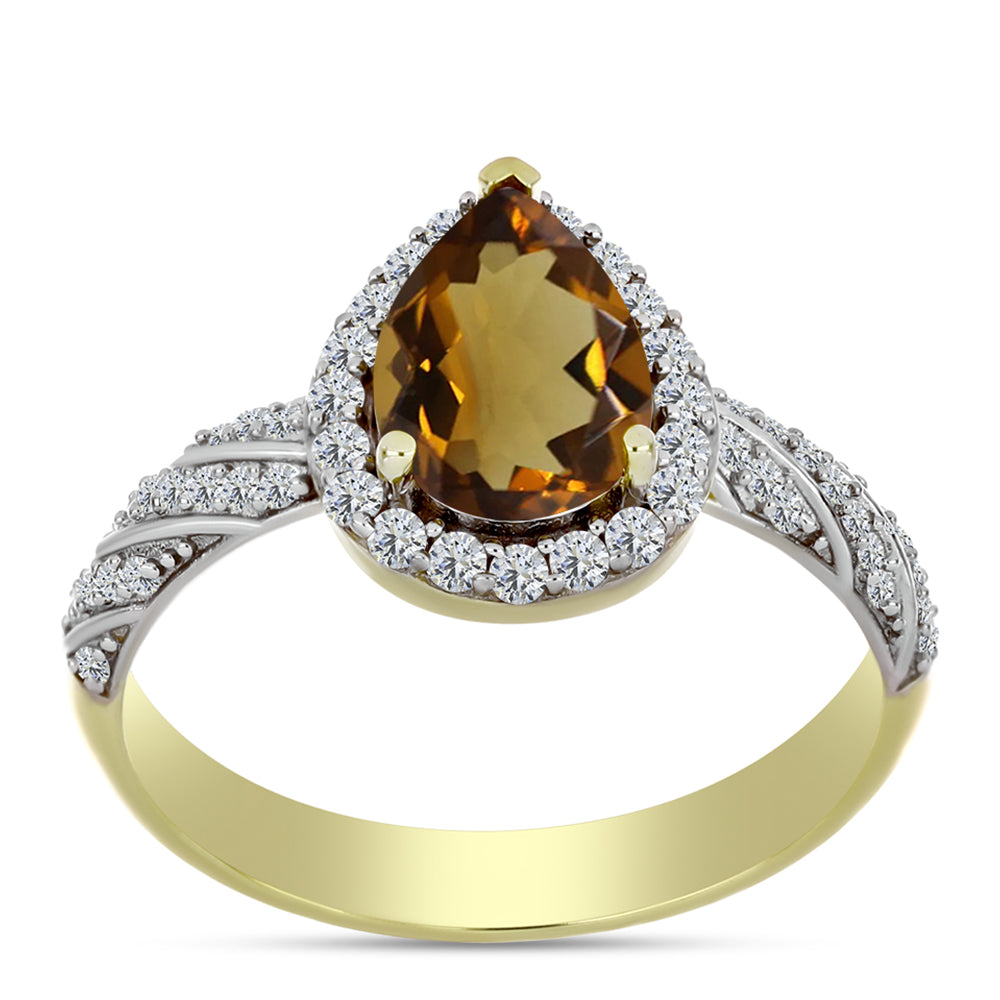 Goldplattierter Silberring mit Cognac-Quarz und weißem Topas 3 
