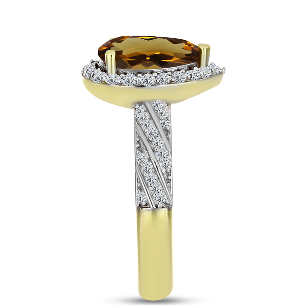 Goldplattierter Silberring mit Cognac-Quarz und weißem Topas