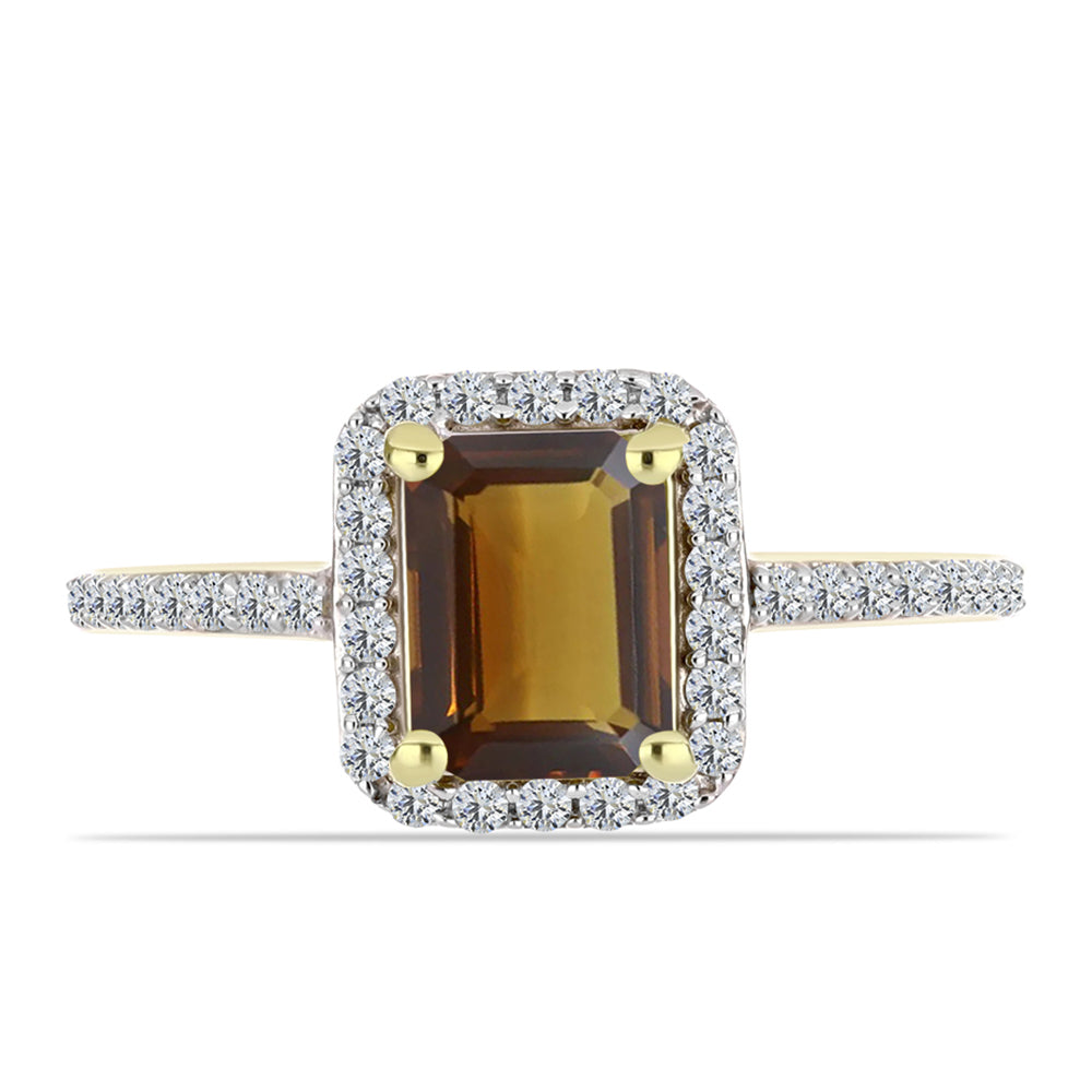 Goldplattierter Silberring mit Cognac-Quarz und weißem Topas