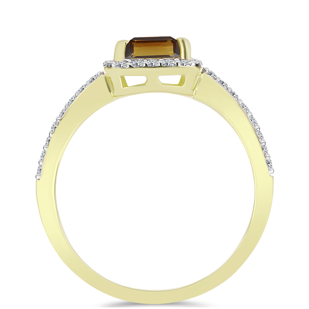 Goldplattierter Silberring mit Cognac-Quarz und weißem Topas 2 