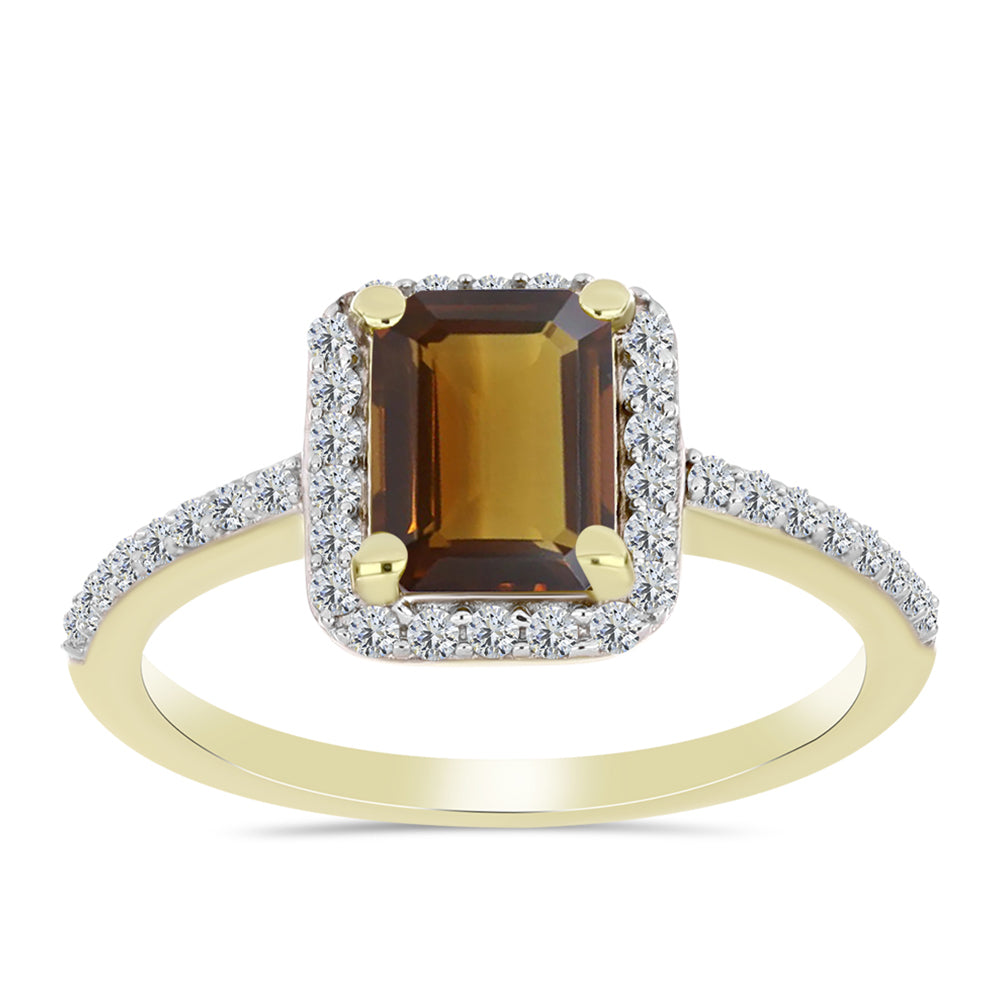 Goldplattierter Silberring mit Cognac-Quarz und weißem Topas 3 